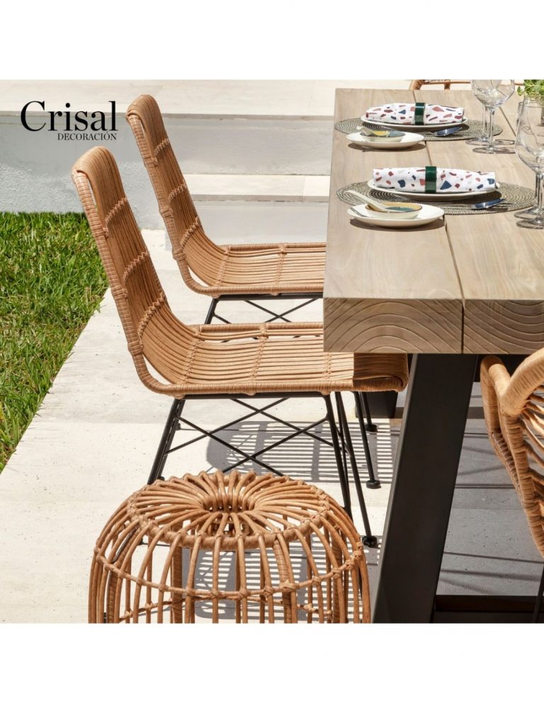 Mesa metal color grafito y teca - Muebles Orencio - Crisal decoración