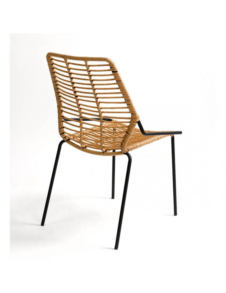 Silla apilable ratan sintetico y metal negro - Muebles Orencio