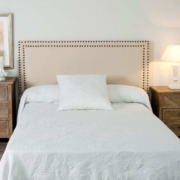 Cabecero crema tejido-madera dormitorio