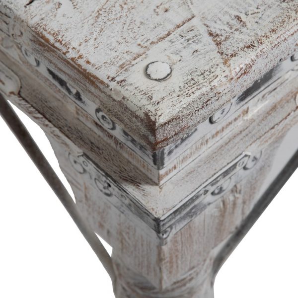 Mesa centro blanco rozado madera mango