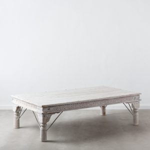 Mesa centro blanco rozado madera mango