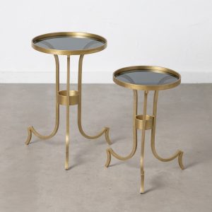 mesa auxiliar oro metal-cristal