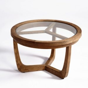 Mesa auxiliar pequeña roble natural y cristal