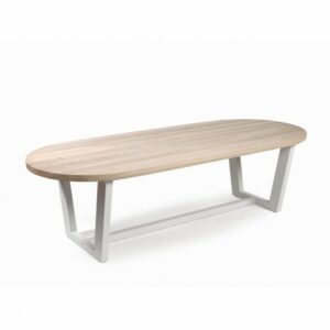 Mesa ovalada madera de teca y metal claro