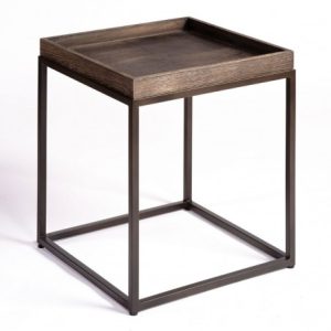 Mesa auxiliar cuadros roble grisáceo y metal negro