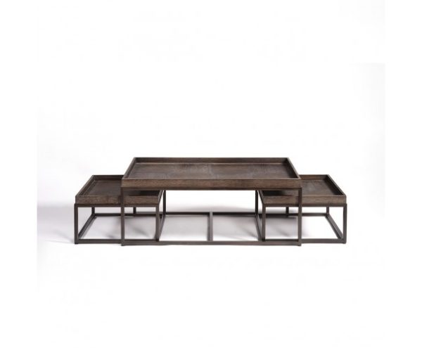 Set mesa de centro roble grisáceo y metal negro