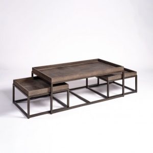 Set mesa de centro roble grisáceo y metal negro