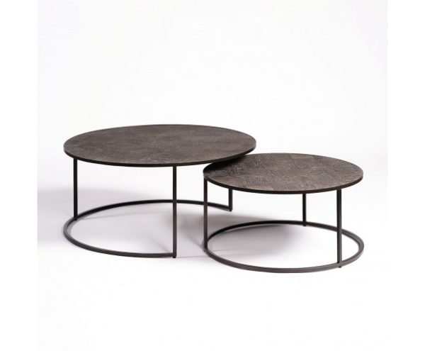 Set de mesas redondas roble grisáceo y metal negro