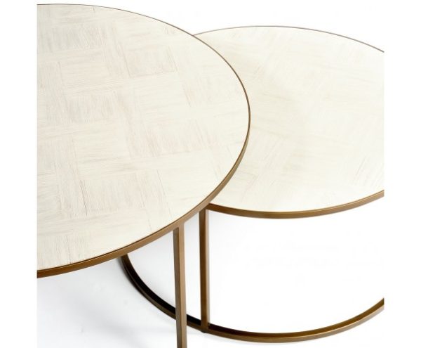 Set mesas de centro blanco grisáceo y metal dorado