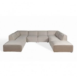 Sofá de lino beige modular de líneas rectas