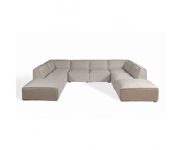 Sofá de lino beige modular de líneas rectas Sofá de lino beige modular de líneas rectas