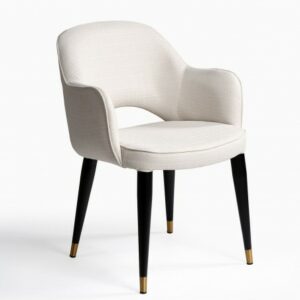 Sillón tapizado blanco roto y pata de metal negro
