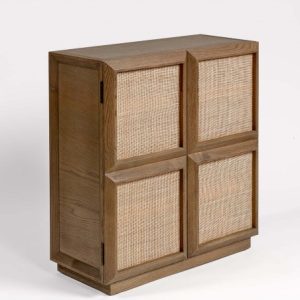 Aparador zapatero de madera natural y puerta ciega