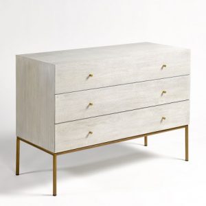 Cómoda acabado en roble blanco grisáceo y metal 3 cajones Cómoda acabado en roble blanco grisáceo y metal 3 cajones