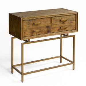 Consola de madera envejecida y metal dorado Consola de madera envejecida y metal dorado