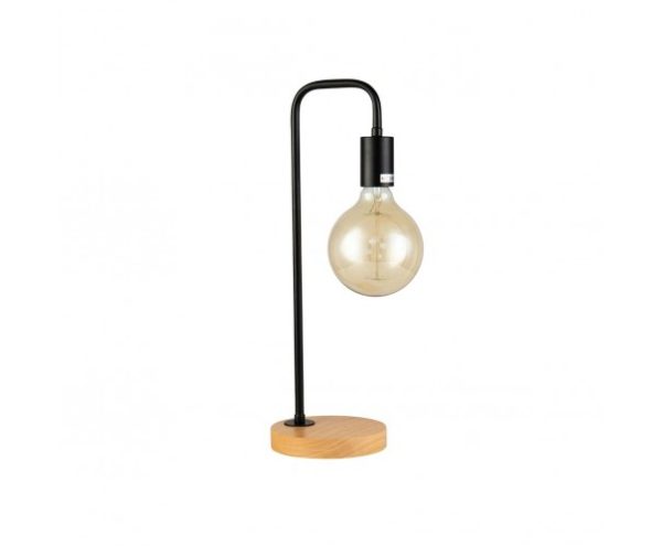 Lámpara de mesa negra, madera y cristal
