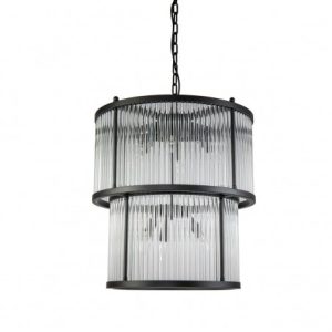 Lámpara de metal negro y cristal