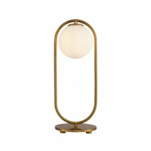 Lámpara sobremesa dorada y globo blanco