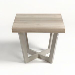 Mesa auxiliar de exterior cuadrada teca y metal beige Mesa auxiliar de exterior cuadrada teca y metal beige