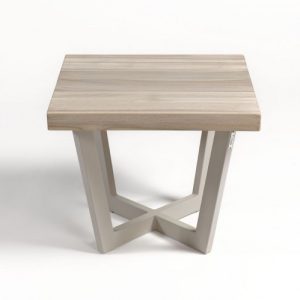 Mesa auxiliar de exterior cuadrada teca y metal beige