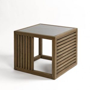 Mesa auxiliar roble y cristal templado pequeña