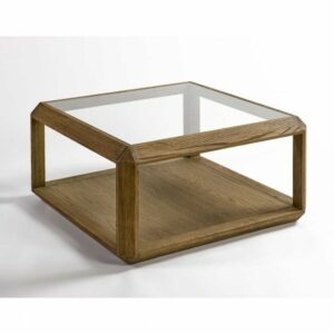 Mesa de madera y cristal