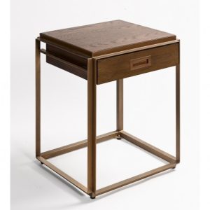 Mesa de noche roble y metal dorado Mesa de noche roble y metal dorado