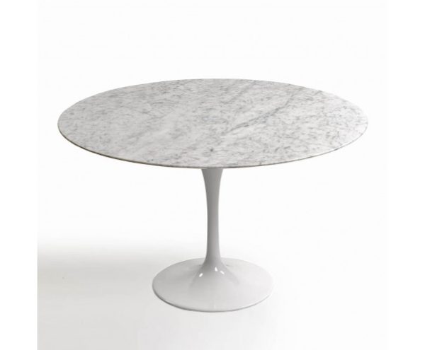 Mesa redonda de marmol y pie blanco