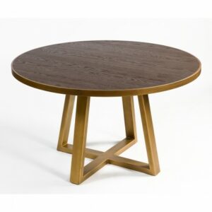 Mesa redonda madera y metal dorado