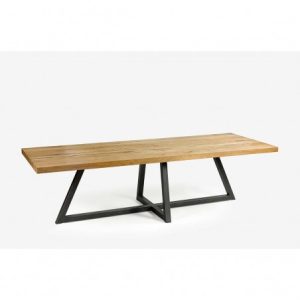 Mesa de comedor de roble con pie central de metal