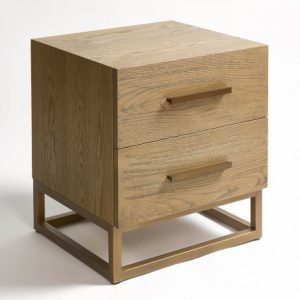 Mesita de nocche acabado roble dos cajones y metal