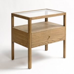 Mesita de noche acabado roble y cristal templado Mesita de noche acabado roble y cristal templado