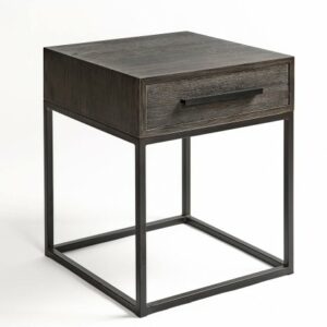 Mesita de noche roble grisaceo y metal