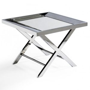 Mesa auxiliar de acero y espejo