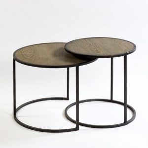 Set de mesas redonda de metal y madera