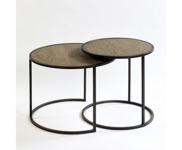 Set de mesas redonda de metal y madera