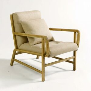 Butaca de roble y lino con cojín Butaca de roble y lino con cojín