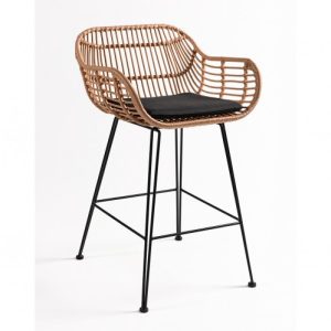 Taburete ratán sintético pata negra