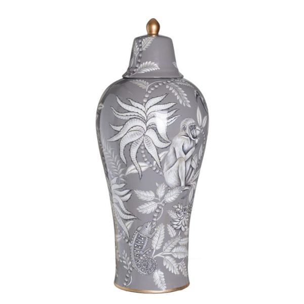 Tibor mono gris cerámica decoración 30 x 30 x 72 cm