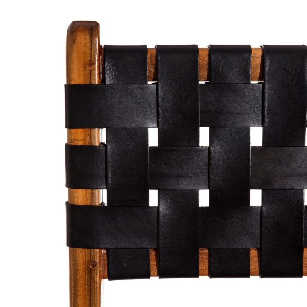 Silla negro madera teca-piel salón 56 x 48 x 80 cm