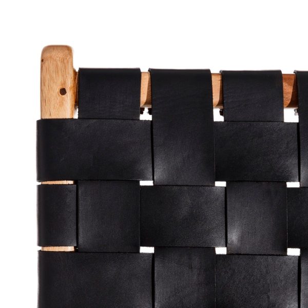 Butaca negro madera teca-piel salón 87 x 83 x 66 cm