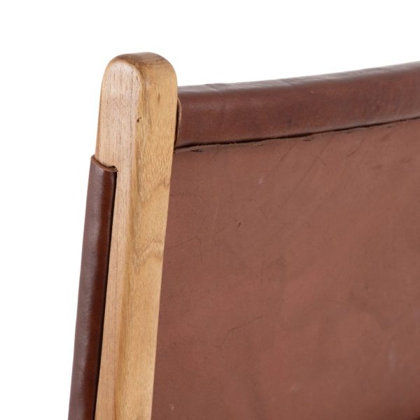 Silla marrón madera teca-piel 50 x 52 x 83 cm