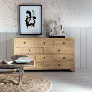 Vitrina natural madera mindi salón 100 x 45 x 200 cm - Muebles Orencio -  Denzzo