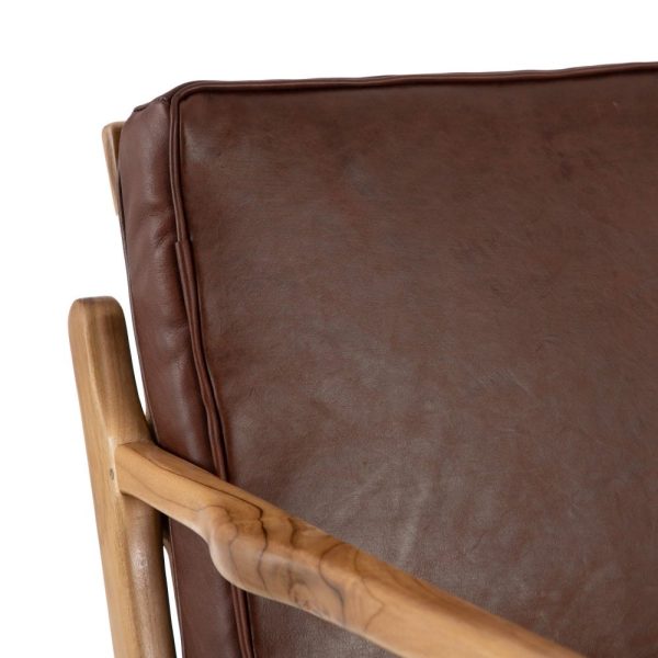 Sillón marrón madera teca-piel salón 60 x 75 x 74 cm