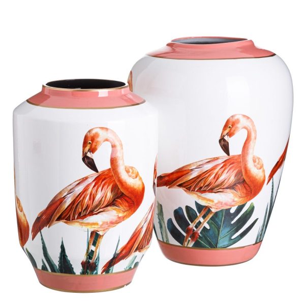 Jarrón flamenco coral-blanco cerámica 29 x 29 x 40 cm