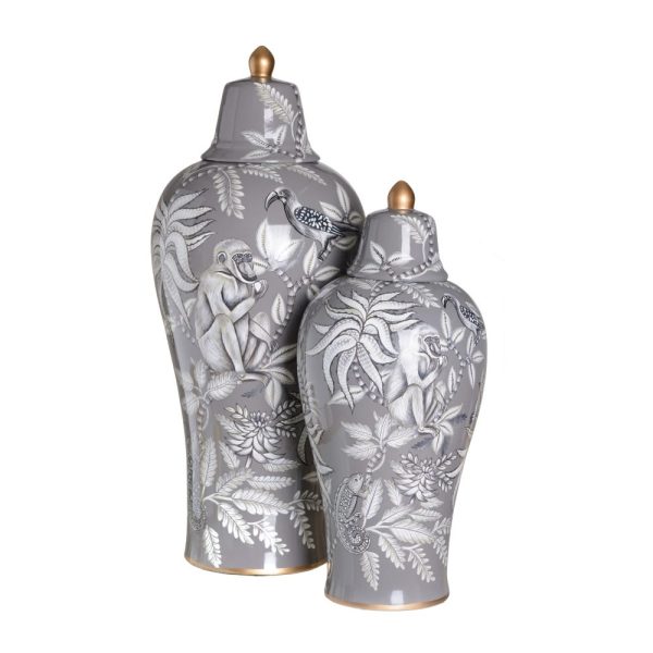 Tibor mono gris cerámica decoración 25 x 25 x 55 cm