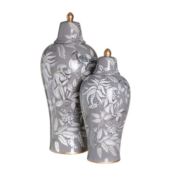 Tibor mono gris cerámica decoración 30 x 30 x 72 cm