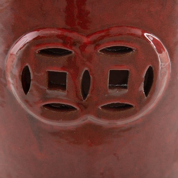 Taburete rojo cerámica decoración 35 x 35 x 48 cm