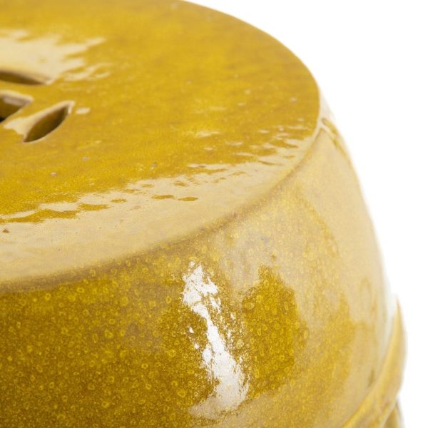 Taburete amarillo cerámica decoración 35 x 35 x 48 cm