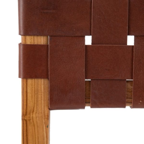 Cabecero marrón madera teca-piel 160 x 5 x 120 cm